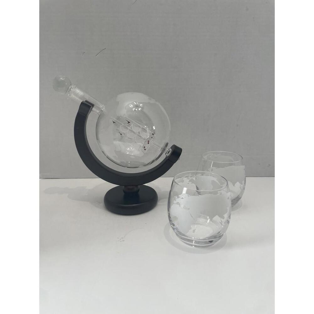 Hammer + Axe Whiskey Decanter Set World Globe With Map Glasses Brand New